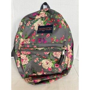 JanSport Cross Town Backpack Bookbag Grey Bouquet 16" Floral Flower Print